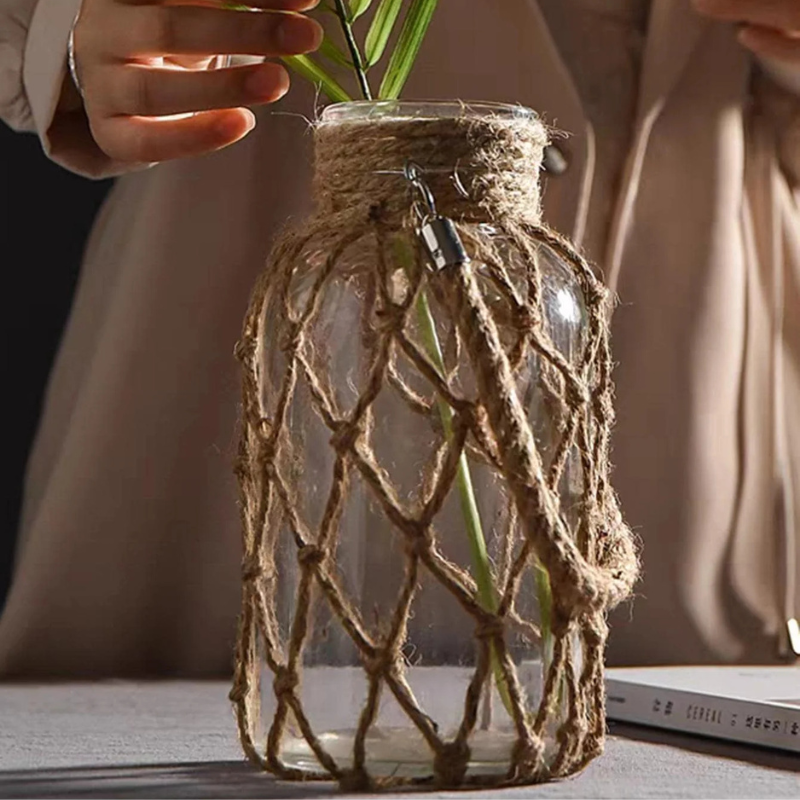 HarborGlow – Rustic Glass Lantern with Rope Netting