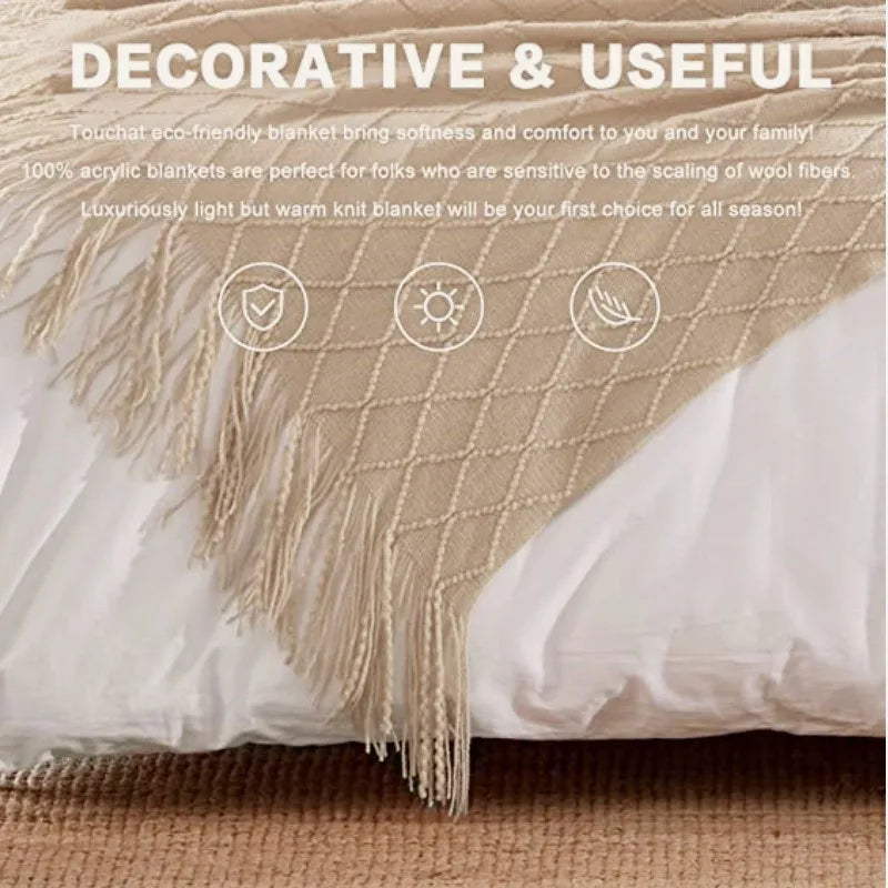 CozyLine – Knitted Throw Blanket with Diamond Pattern