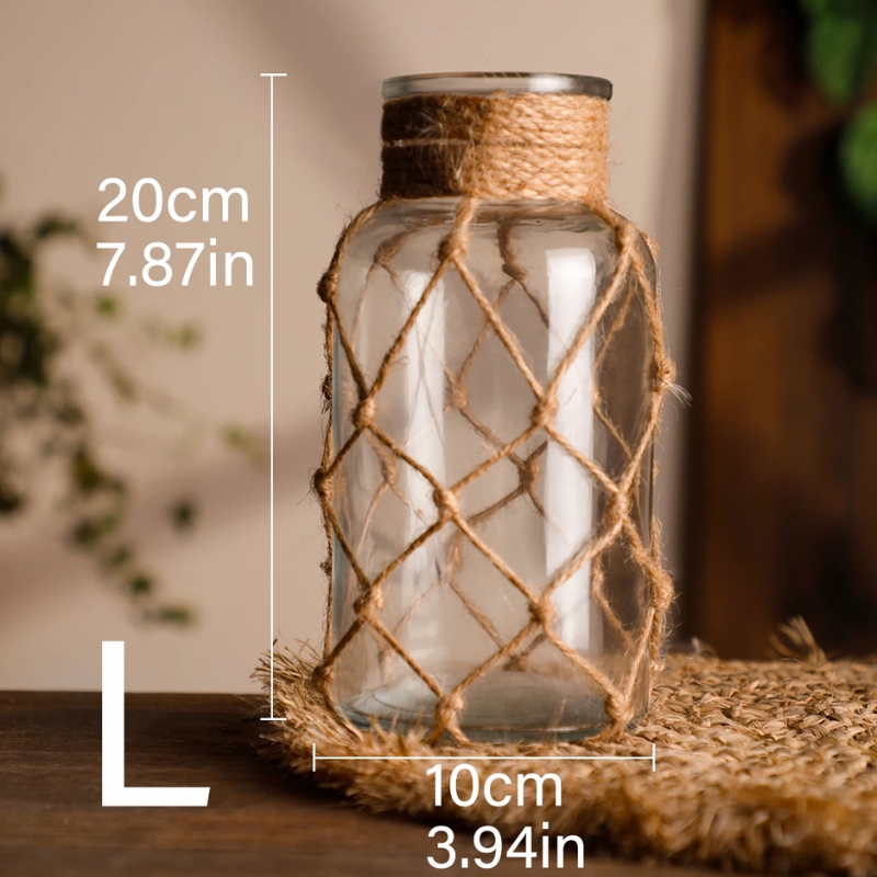HarborGlow – Rustic Glass Lantern with Rope Netting