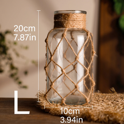 HarborGlow – Rustic Glass Lantern with Rope Netting