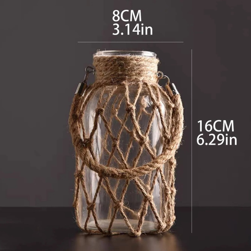 HarborGlow – Rustic Glass Lantern with Rope Netting