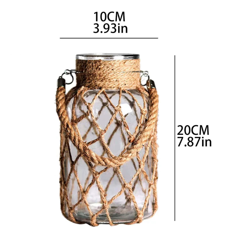 HarborGlow – Rustic Glass Lantern with Rope Netting