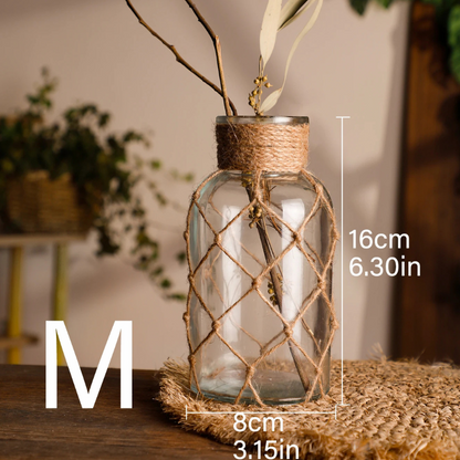 HarborGlow – Rustic Glass Lantern with Rope Netting
